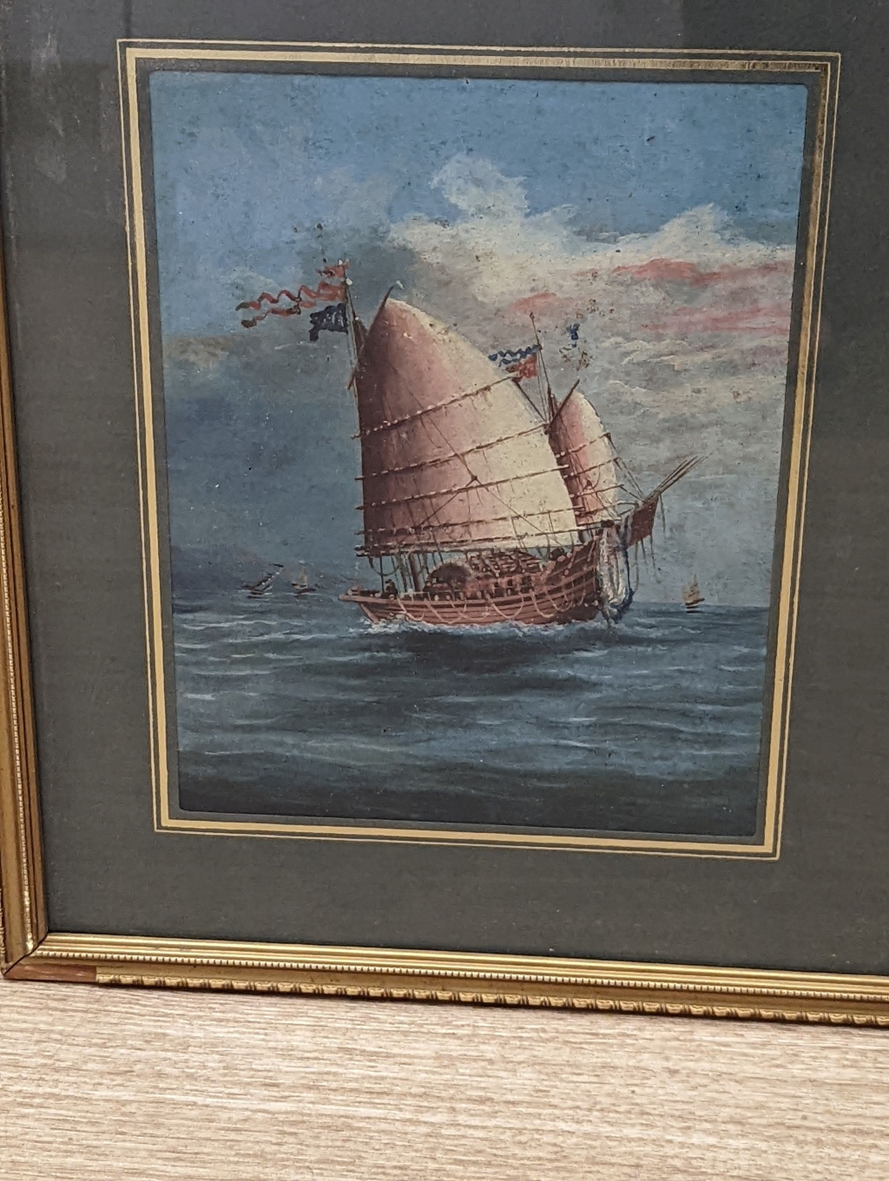 Chinese School, gouache, pair of ship paintings, c.1900, 21 x 16.5cm